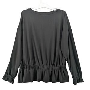 Willow‎ Drive Blouse Medium Black Boat Neck Peplum Hem Long Sleeves Ruffle Cuffs